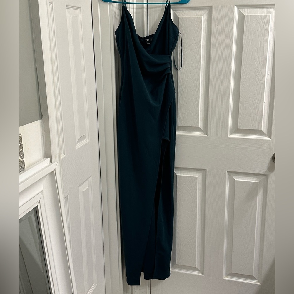 dark green formal dress with slit